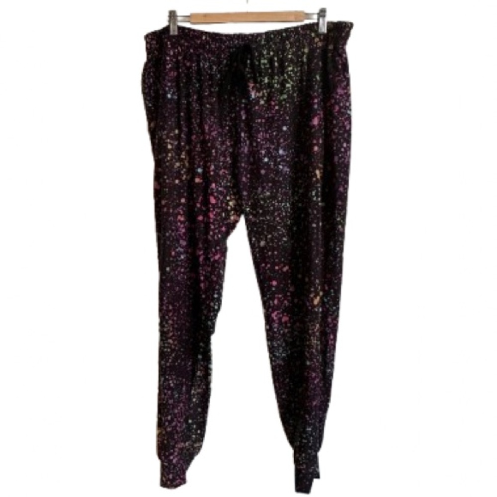 Galaxy Print Jogger Pants - Black with Purple & Pink Sparkle - 3X/4X